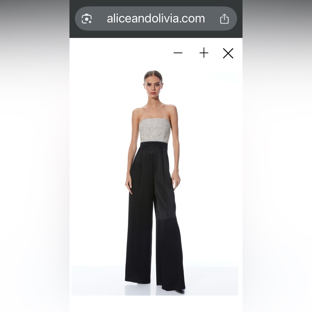 $900 off last 1 NWT Alice + Olivia BERNA EMBELLISHED BUSTIER WIDE LEG JUMPSUIT